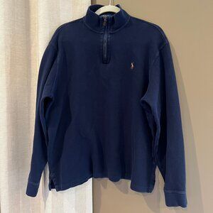 POLO Ralph Lauren Men's Navy Blue 1/4 zip Cotton Pull Over Sweater, Size Large
